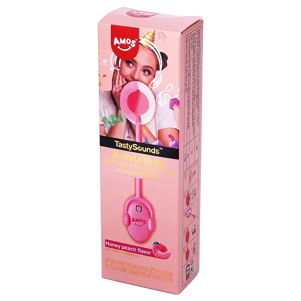 Amos TastySounds Lollipop Honey Peach - Happy Birthday Music 12g