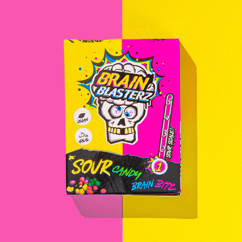 Brain Blasterz Lemon/Raspberry or Apple/Strawberry Sour Candy Brain Blitz Level 1 Sour 45g