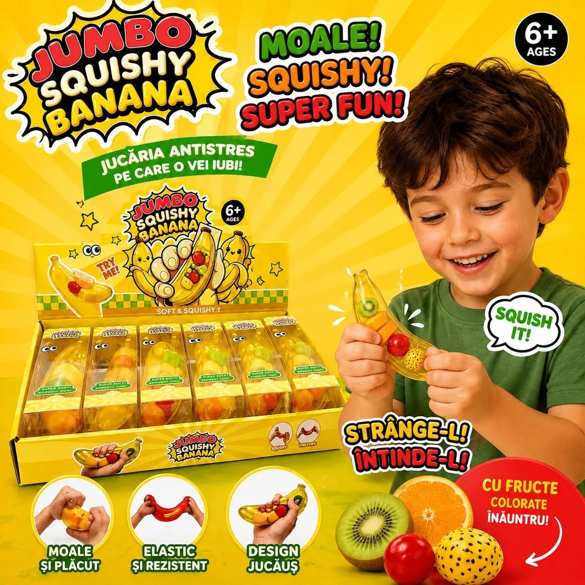 Squishy Banană cu Fructe