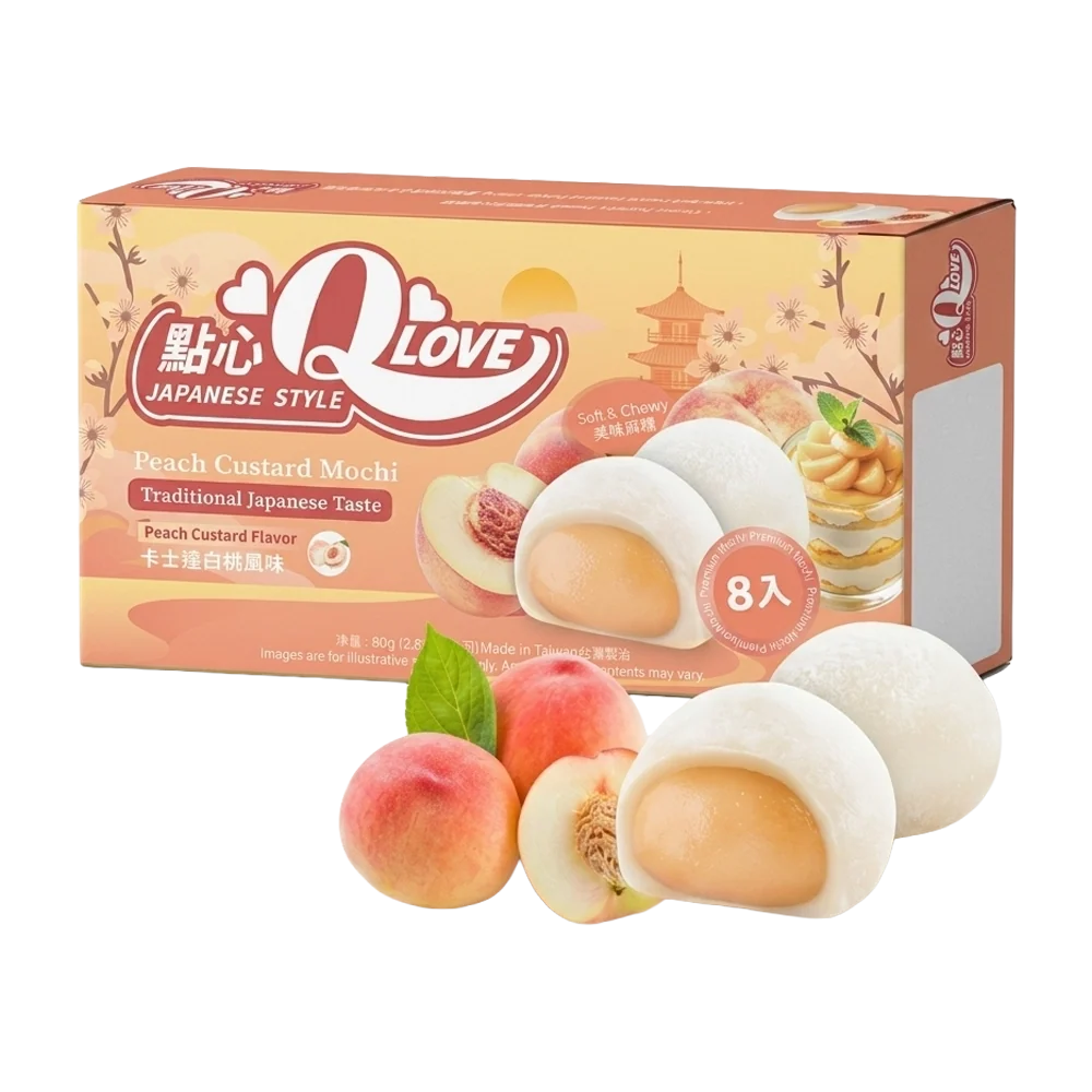 QLove White Peach Custard Premium Filling Mini Mochi 80g TWN